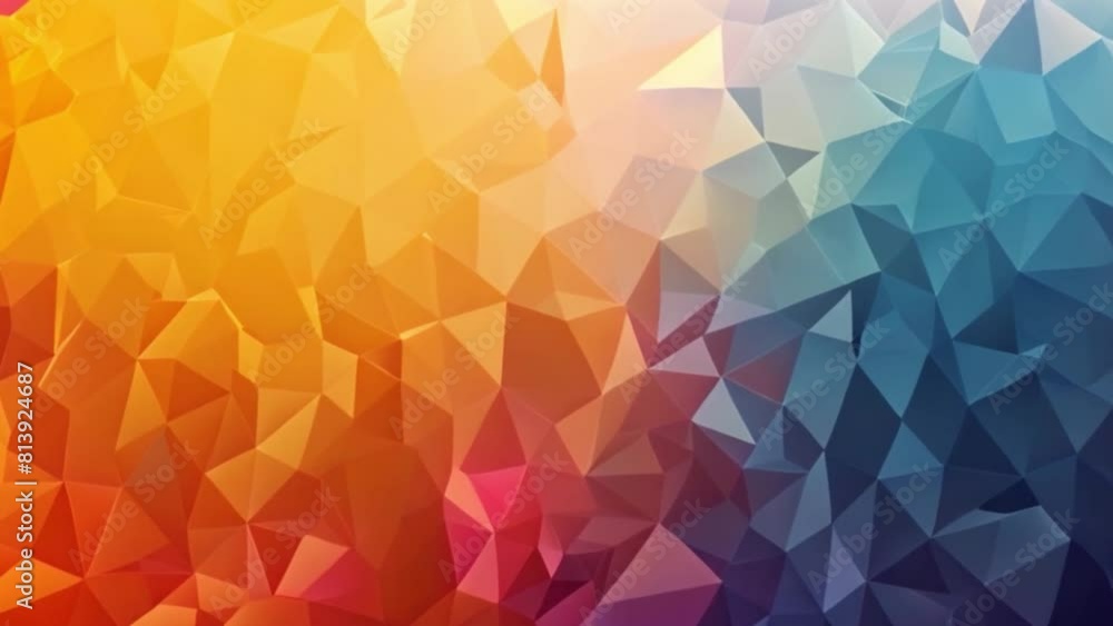 Poster a colorful geometric gradient transitions from warm oranges to cool blues.