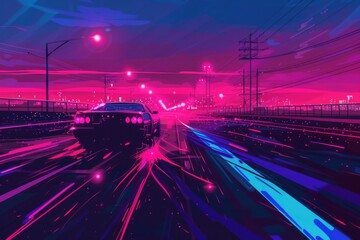 Fototapeta premium A car driving down a road at night. Ideal for transportation concepts
