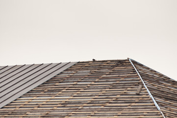 new roof of a building against a background of gray sky