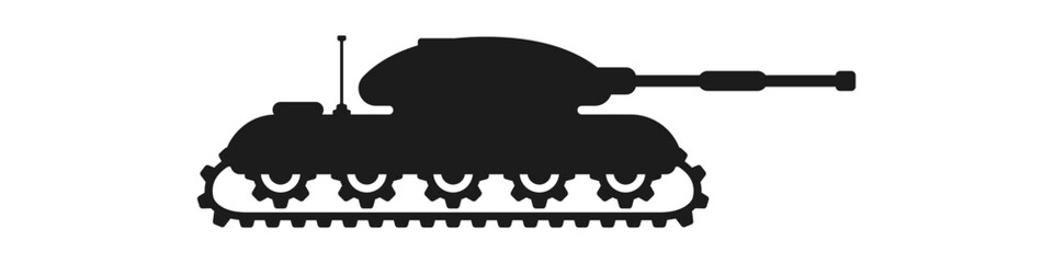 Tank black vector icon. Military vehicle. Battle tank. Military tracked tank. Army transport vector. Tank weapon gun. Vector illustration.