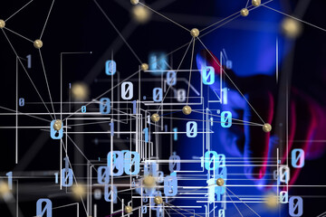 Global network. Blockchain. 3D illustration. Neural networks and artificial intelligence. Abstract