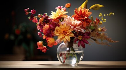 amazing autumn flowers in glass vase