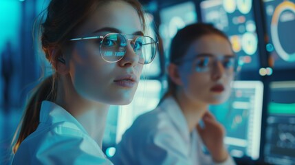 Young Telecom Specialists Discuss Work with their Colleagues in a Room with Other Employees. Confident Female Data Scientist Work Closely with her Young Colleague in Big Control and Monitoring Room.