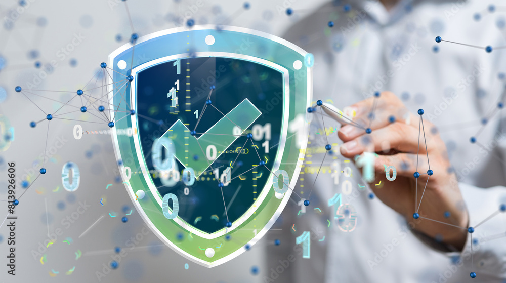 Poster Cybersecurity and information or network protection. Future technology web