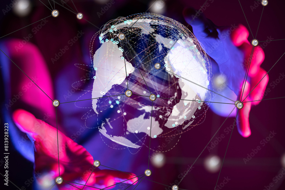 Aufkleber world Global network. Blockchain. 3D illustration. Neural networks and artificial intelligence. Abstract
