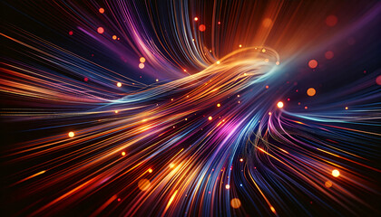 Vivid explosion light fibers glowing particles dark background. Conceptual digital art projects