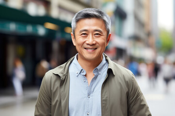 Fototapeta premium close up portrait standing in the street and happy.