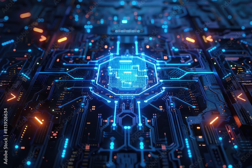 Poster detailed view of a computer circuit board. ideal for technology concepts