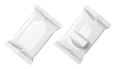 Set of wet wipes flow packs, cut out