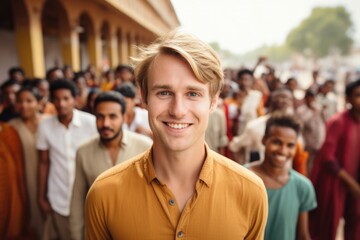 Fototapeta premium happy expression traveler concept . ai generated