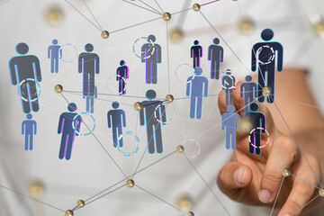 holding 3D rendering group of blue people