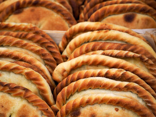 Panzerotti stuffed pasta street food at syracuse market