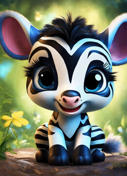 _An adorable black and blue baby zebra cub with ov