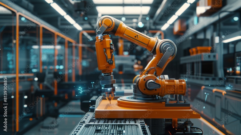 Aufkleber automation and artificial intelligence in a high-tech facility. contemporary cnc machinery and robot