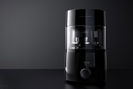 A sleek black food processor with a sleek design, adding a touch of elegance to the kitchen.