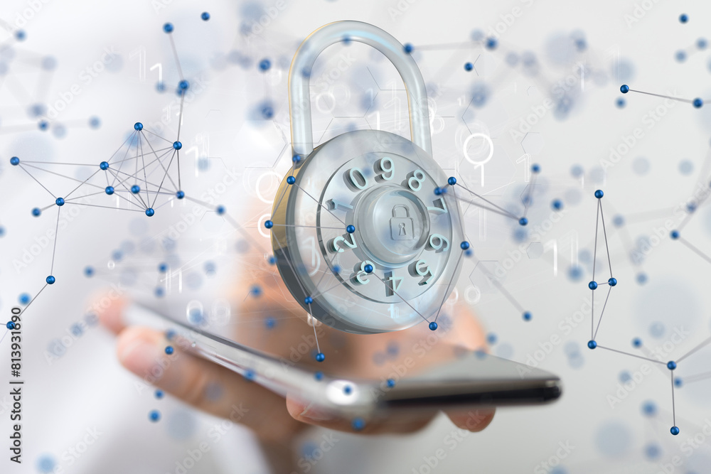 Poster cybersecurity and information or network protection. future technology