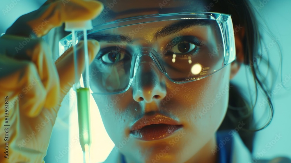 Canvas Prints Portrait of a beautiful female scientist utilizing a micropipette in a medical research laboratory. This is an advanced scientific laboratory for medicine, biotechnology, microbiology development.