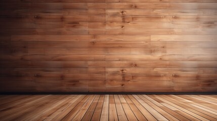 Wooden wall with horizontal brown planks and parquet floor as background with copy space. empty mockup for your design