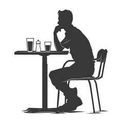 Silhouette man sitting at a table in the cafe black color only