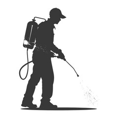 Silhouette Man using disinfectant machine in action black color only