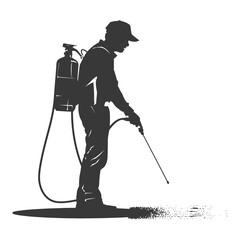 Silhouette Man using disinfectant machine in action black color only