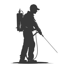 Silhouette Man using disinfectant machine in action black color only
