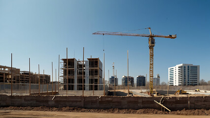 construction site for a large building with blue sky background