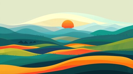 Fototapeta premium Flat illustration of summer landscape