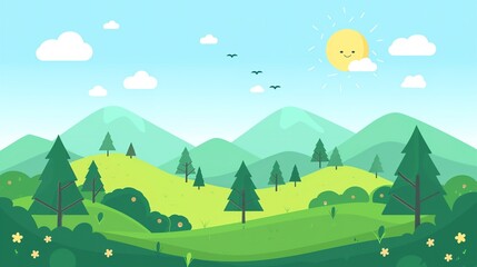 Fototapeta premium Flat illustration of summer landscape