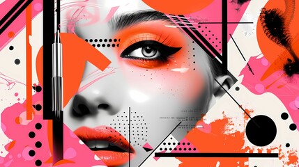 abstract make-up promotional sales banner background with orange and pink colors