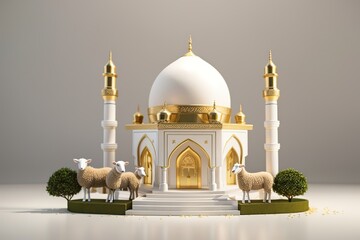 Celebration of islamic white mosque miniature 3d rendering
