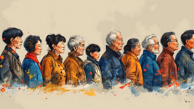 Design an illustration depicting the demographic consequences of China's onechild policy including population aging gender imbalance and the 421 family structure with one child supporting two parents 