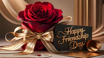 The background of Happy Friendship Day features a red rose and love.