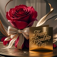 The background of Happy Friendship Day features a red rose and love.