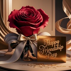 The background of Happy Friendship Day features a red rose and love.