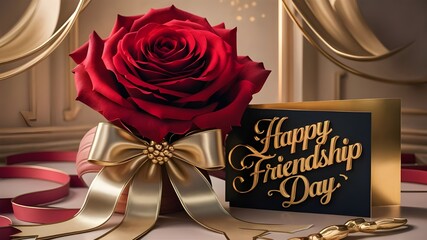 The background of Happy Friendship Day features a red rose and love.