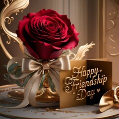 The background of Happy Friendship Day features a red rose and love.