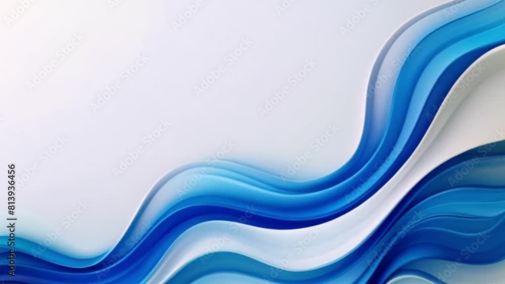 Poster abstract waves in white and blue hues create a dynamic background.