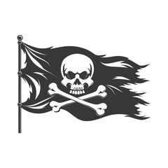 Silhouette Pirate flag with a skull and crossbones black color only