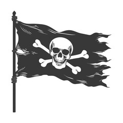 Fototapeta premium Silhouette Pirate flag with a skull and crossbones black color only