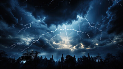 Lightning Rays Electrical Charge Thunder In Dark Nights Sky Cloudscape Background