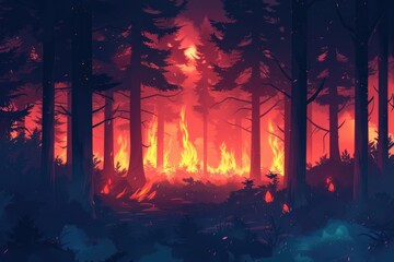 A forest scene with a fire, suitable for various uses