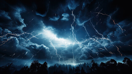 Vibrant Lightning Rays Electrical Charge Thunder In Nights Cloudy Sky Cloudscape Background