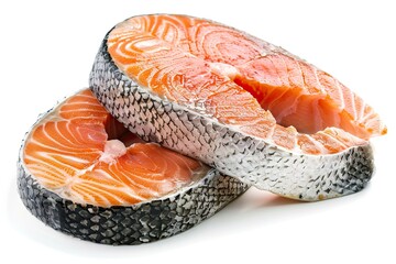 salmon, trout, steak, piece of fresh raw fish, isolated on white background
