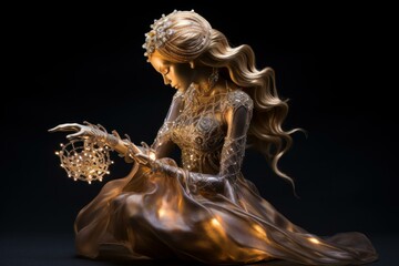 Stunning fantasy figure of a princess holding an intricate magical orb against a dark background