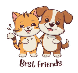 Cat and dog best friends. For t-shirt design, poster, banner and other design.