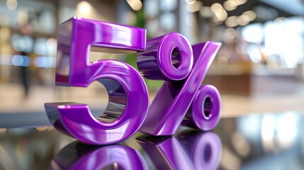 Fototapeta premium Purple 5% symbol in a shiny modern interior