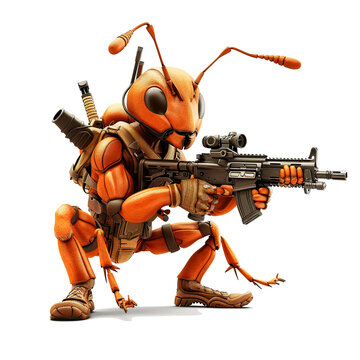Soldier Ant with gun cartoon. Army Ant Soldier cartoon illustration. Killing ant insects