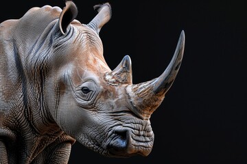 Detailed shot of a rhino on a dark backdrop. Perfect for wildlife themes