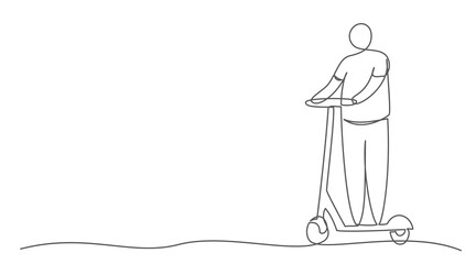 Electric scooter One line drawing on white background